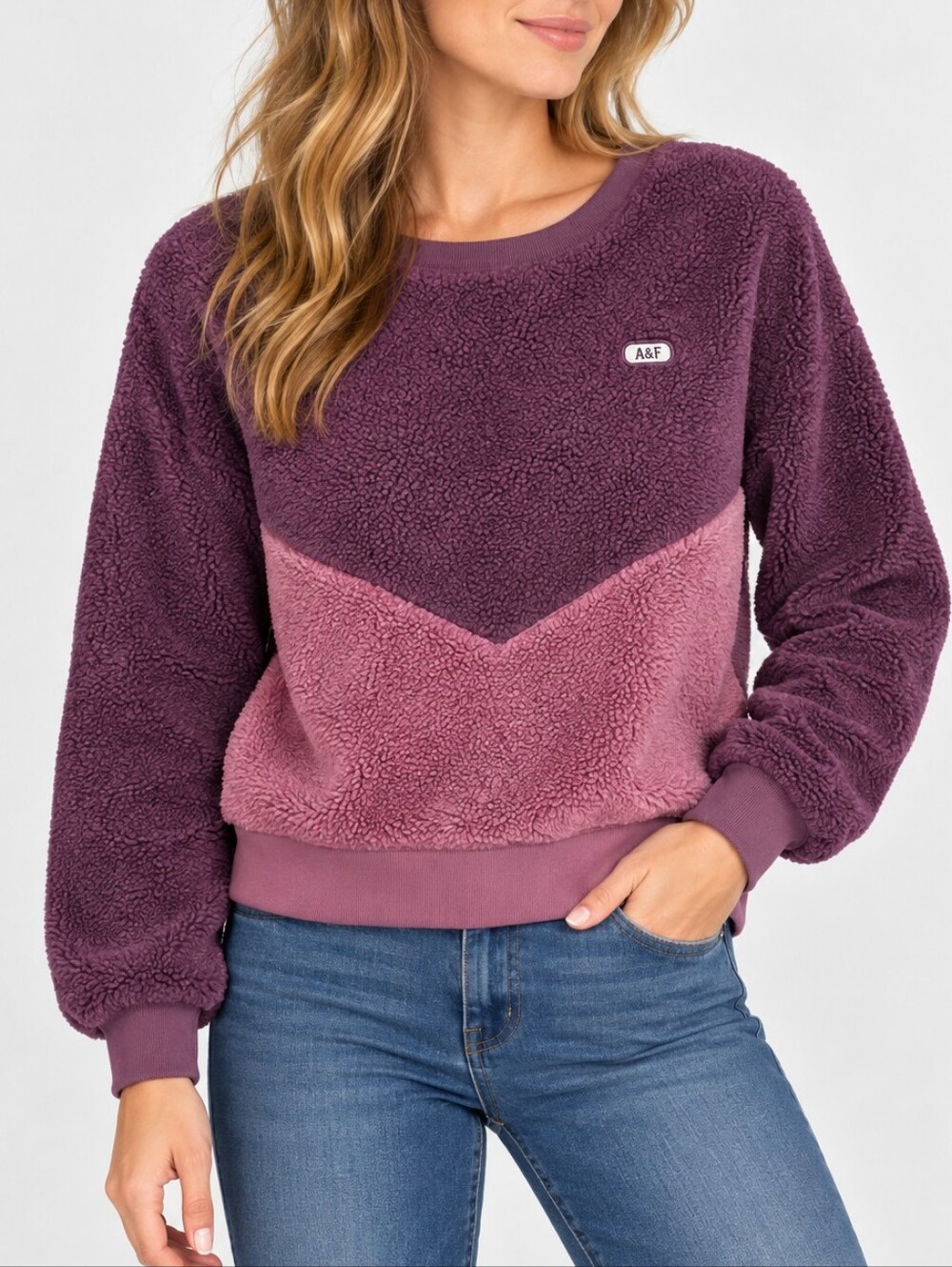 A&FITCH | Women’s Purple Chevron Color Block Sherpa Fleece Sweater Size M